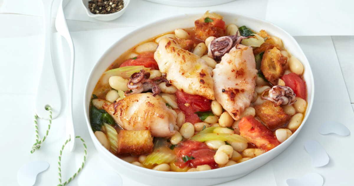 Cassoulet réinventé : haricots blancs et calamars