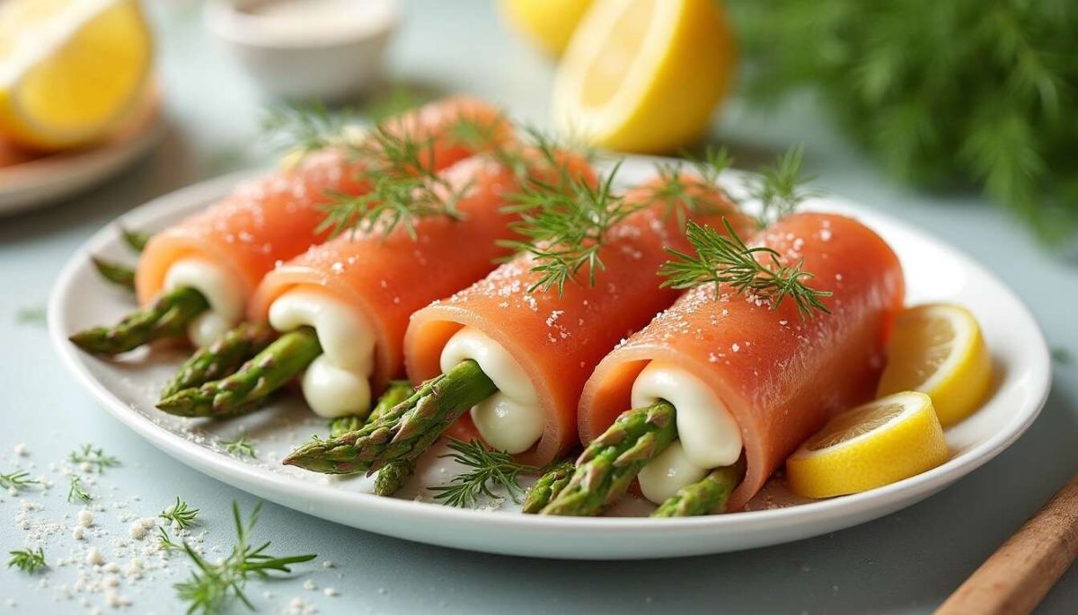 Un délice de roulés : truite fumée, asperges et fromage frais