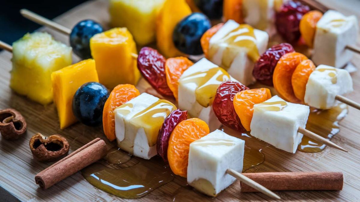Une touche sucrée-salée : découvrez les brochettes de fruits et fromage