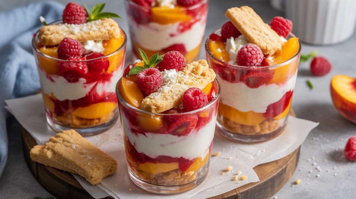 Verrines fruitées pêche-framboise : le dessert léger prêt en un clin d'œil