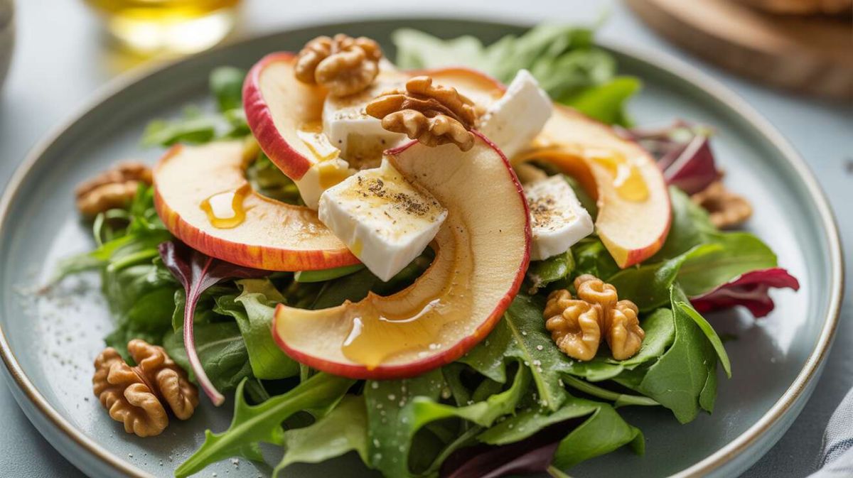 Salade sucrée-salée légère : pomme, miel, roquefort et noix