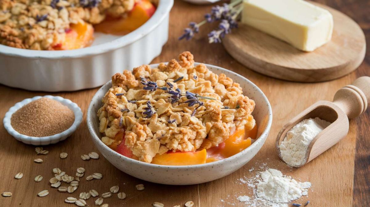 Crumble de pêches et lavande : un délice estival à déguster
